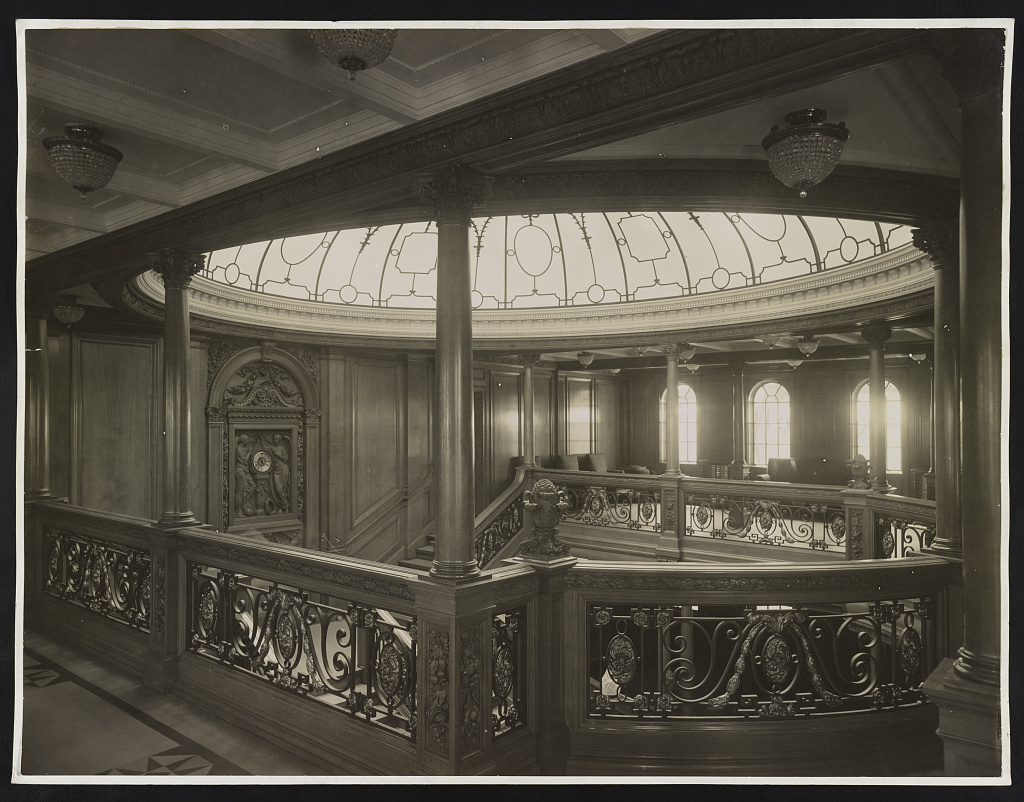 Grand Staircase of the RMS Olympic circa 1911 courtesy of Rau, William Herman, 1855-1920, photographer