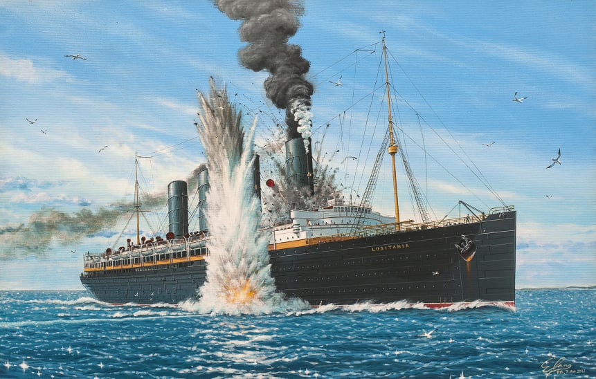 The Lusitania strikes a mine by Elang Erlangga