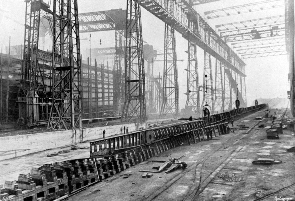 Olympic’s keel and vertical keel in Slipway No. 2 at Harland and Wolff from the Titanic Connections Archive