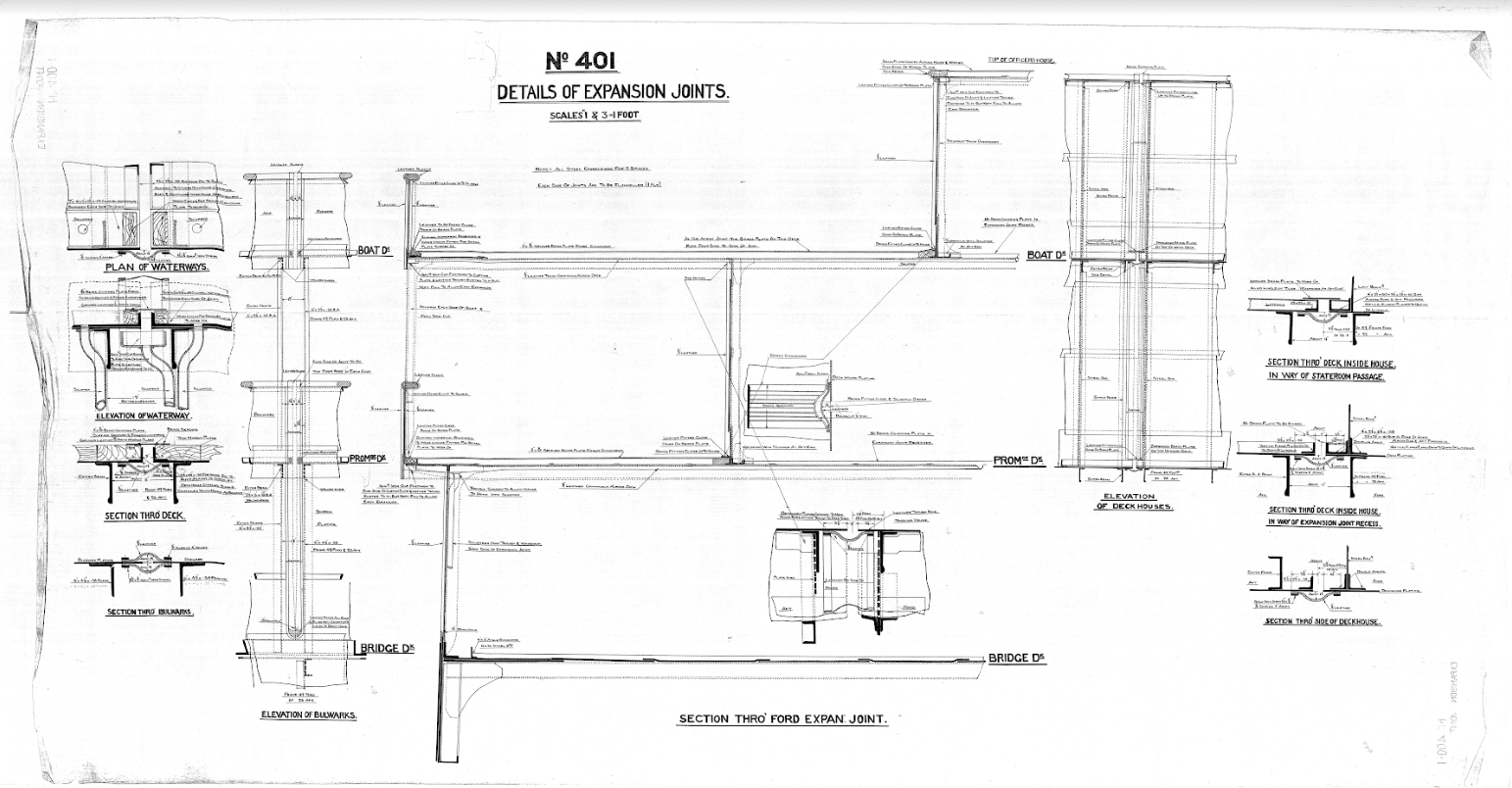 Plans for the Olympic and Titanic Expansion joints from Titanic Connections Archive