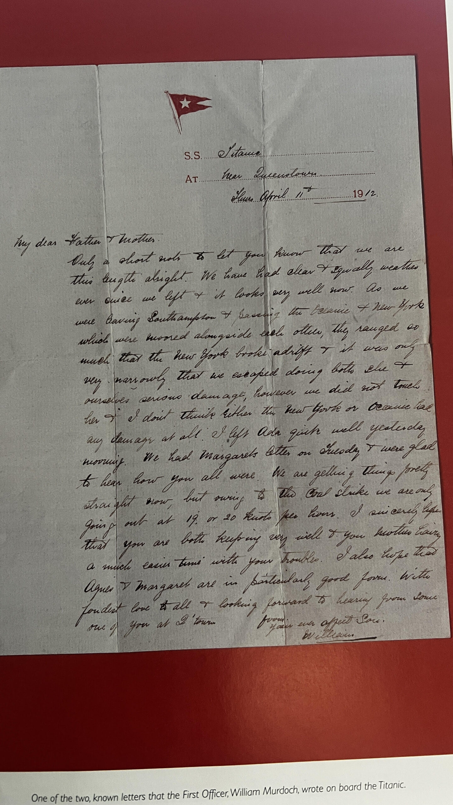Murdoch's last letter to his parents dated April 11 1912